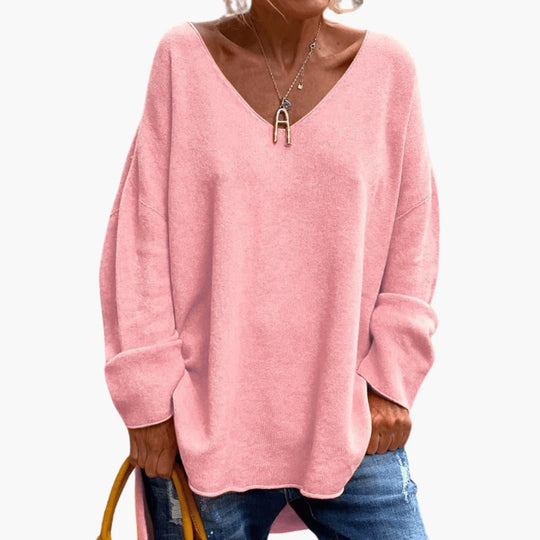 Women’s Oversized Long Sleeve Shirt with V-Neck and Relaxed Fit
