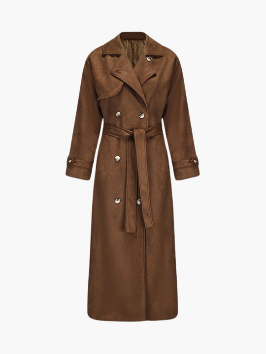 Women’s Double-Breasted Trench Coat with Belted Waist
