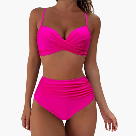 Women’s Bikini Set with Bandeau Top and High - Waisted Bottoms