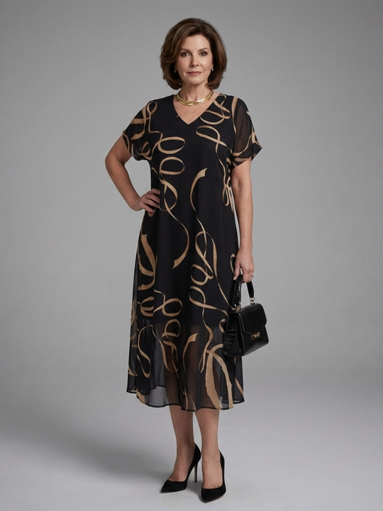 Adria | Short Sleeve Abstract Midi Dress