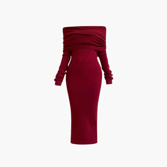 Women’s Knitted Maxi Dress with Long Sleeves and Pullover Design