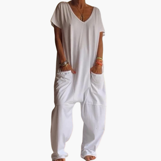 Women’s V-Neck Jumpsuit with Relaxed Drape