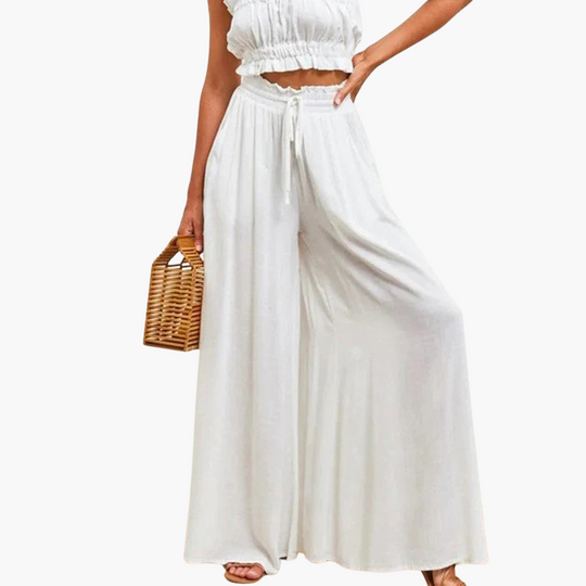 Women’s Wide-Leg Trousers with High Waist and Elastic Waistband