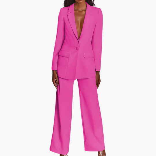 Women’s Suit Set with Single-Button Blazer and Straight-Leg Trousers