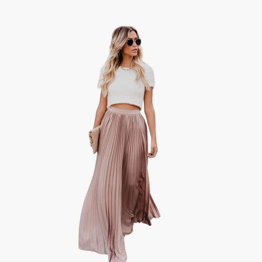 Women’s Pleated Skirt with Elasticated Waistband and Full-Length Cut