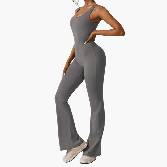 Women's Sleeveless Jumpsuit with Scoop Neckline and Flared Legs