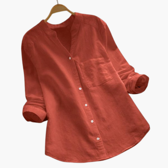 Women's Blouse with Button Front and Stand Collar