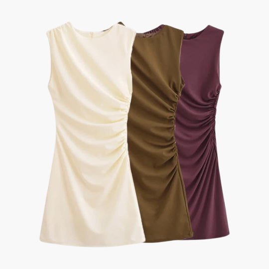Women's Sleeveless Mini Dress with Draped Design and Bodycon Fit