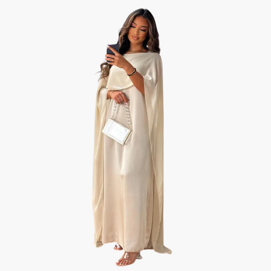 Women’s Floor-Length Formal Dress with Cape Sleeves and Boat Neck