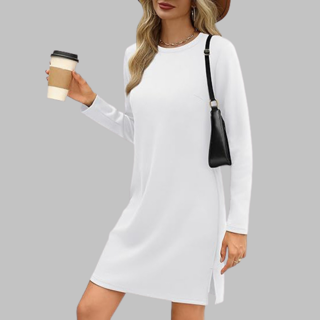 Women's Casual Mini Dress with Long Sleeves and Round Neck