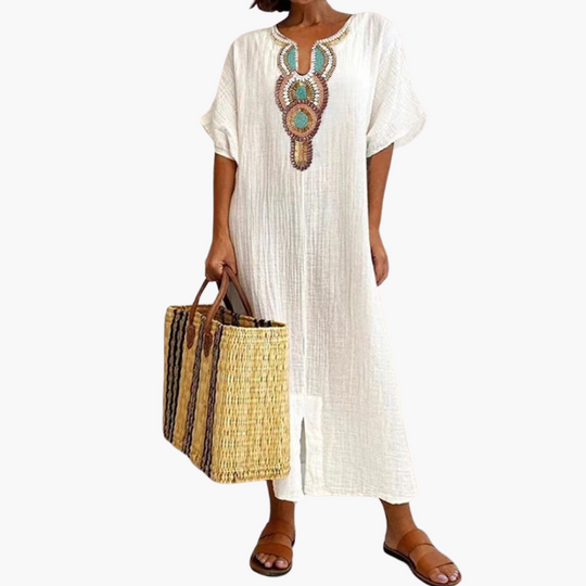 Women’s Kaftan Dress with Slit and Pattern
