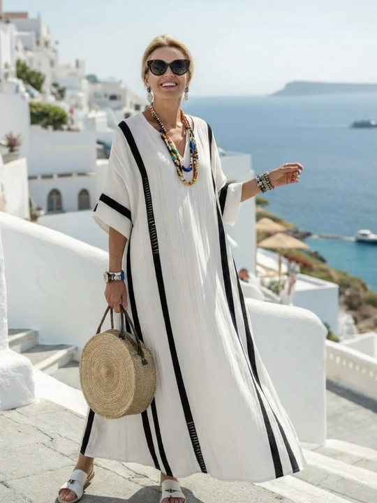 Elvienne | Short Sleeve Colour Block Striped Maxi Dress
