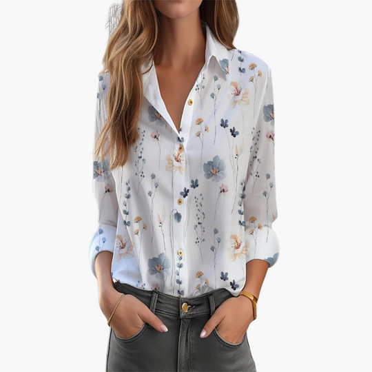 Women’s Button-Up Blouse with Printed Pattern