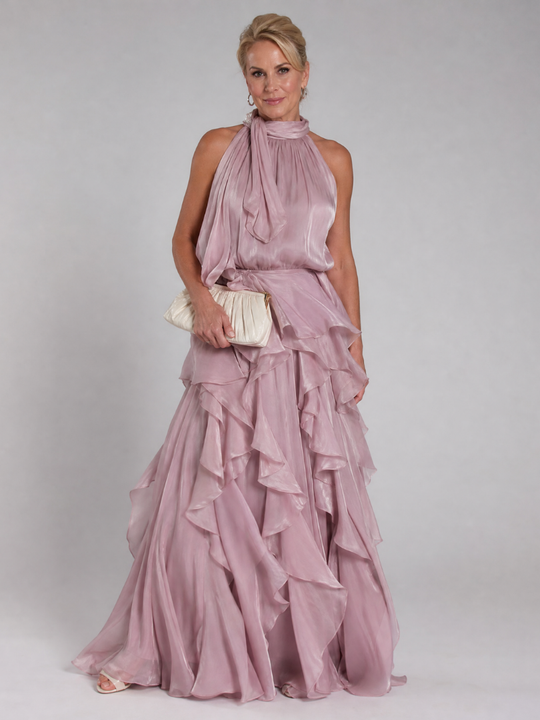 Melisande | Halter Neck Ruffle Tiered Maxi Dress