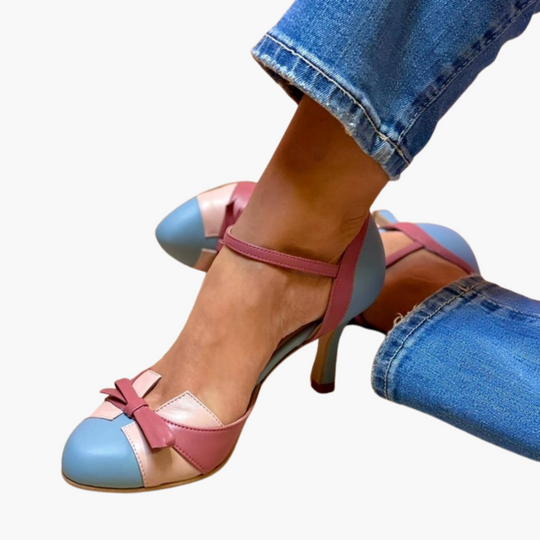 Women's Heeled Sandals with Ankle Strap and Bow Detail