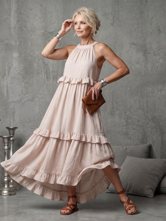 Katia | Tiered Ruffle Halter Maxi Dress