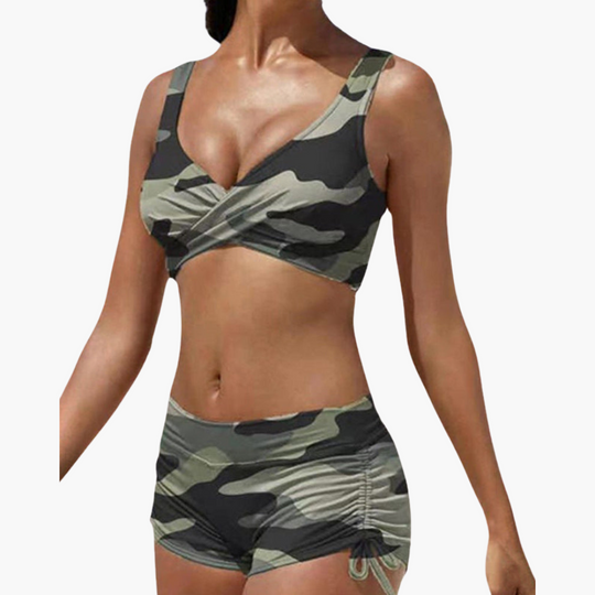 Women’s Swimwear Set with Twist-Front Top and Drawstring Shorts