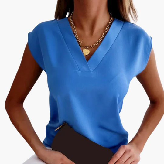 Women’s Blouse with V-Neck and Woven Construction