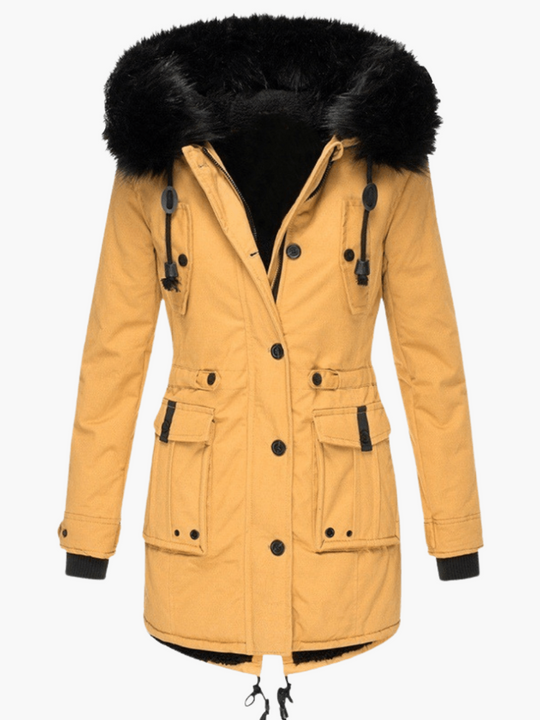 Women’s Hooded Parka with Front Pockets and Mid-Length Silhouette