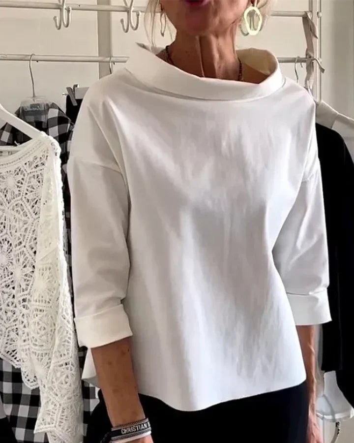 Women's Relaxed High-Neck Top with Wide Lapels