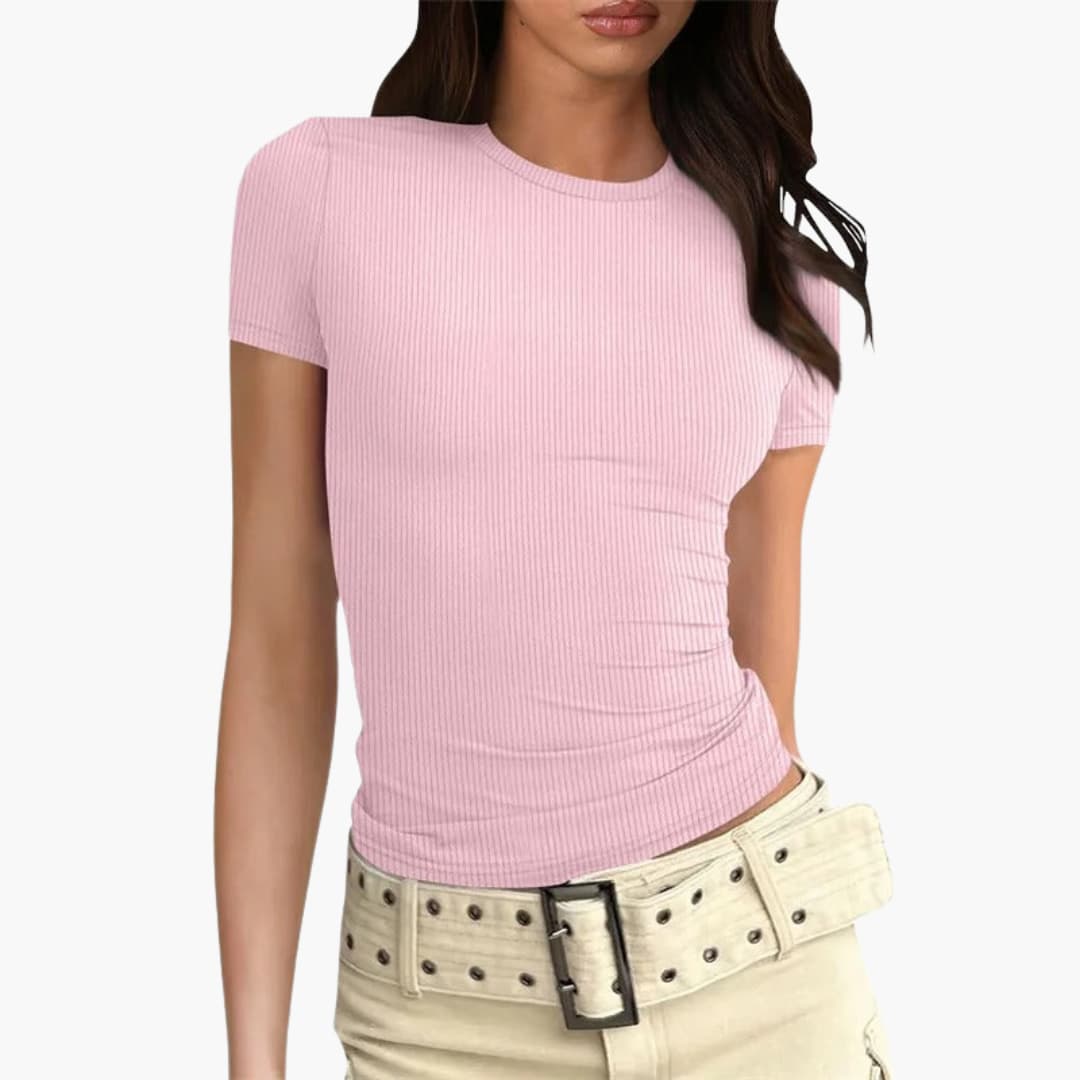 Women’s Cropped T-shirt with Ribbed Texture and Slim Fit