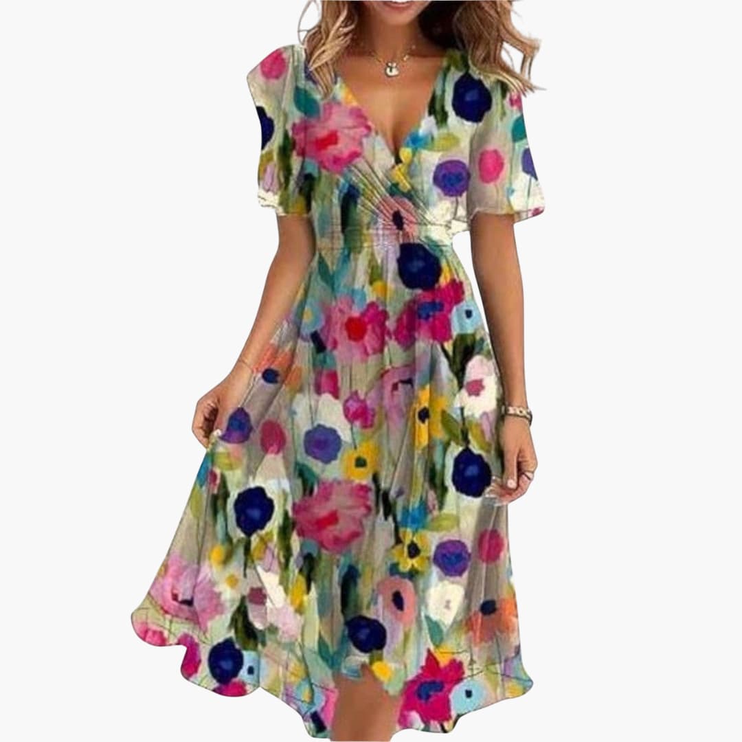 Women’s Midi Dress with Flutter Sleeves and High-Low Hem