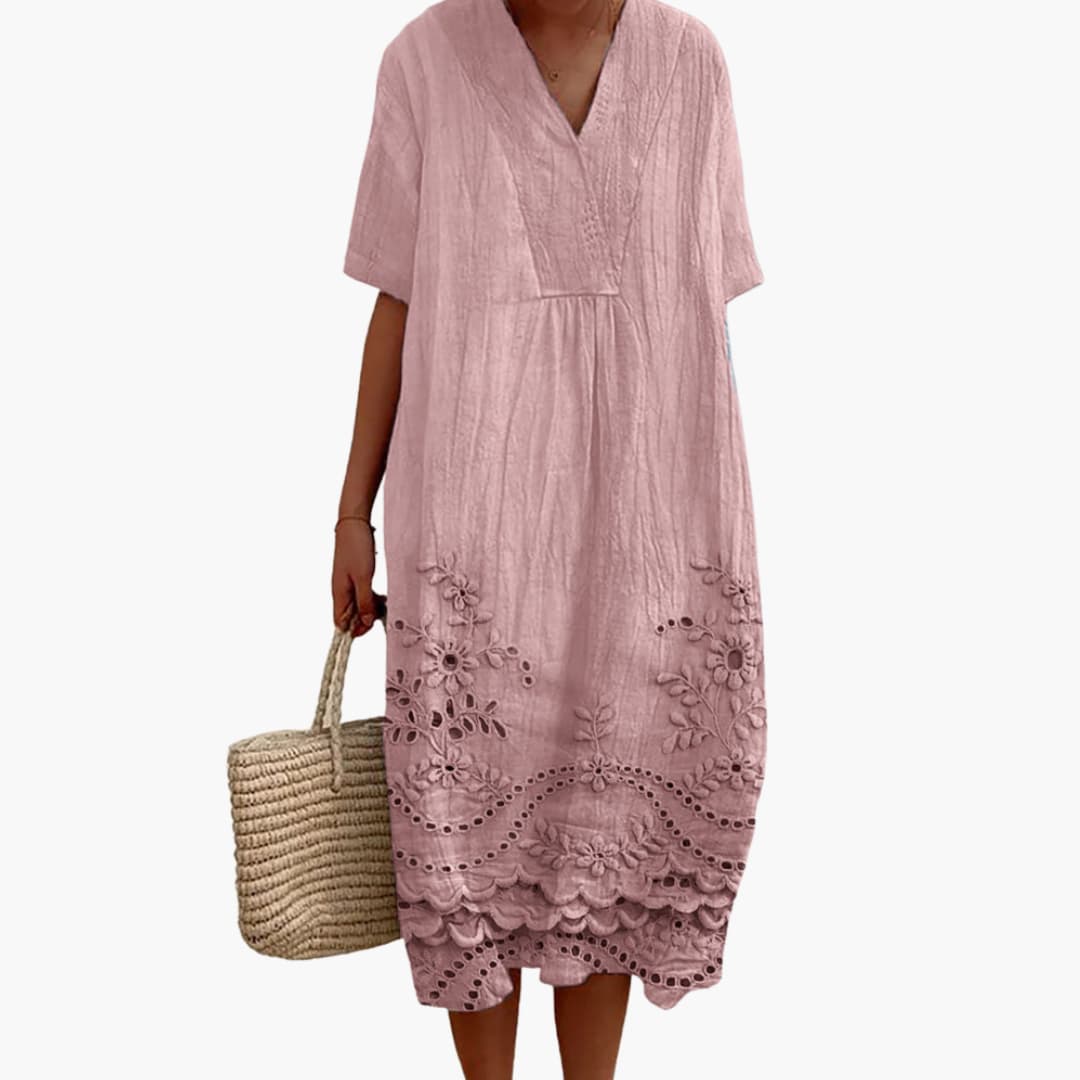 Women’s Dress with V-Neckline and Embroidery Detail