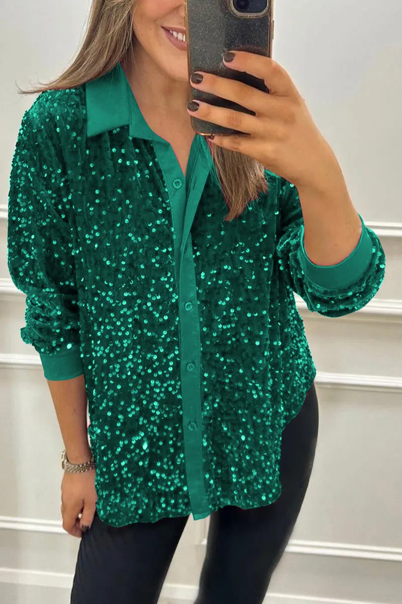 Women's Shimmer Sequin Shirt with Elegant Design and Comfortable Fit