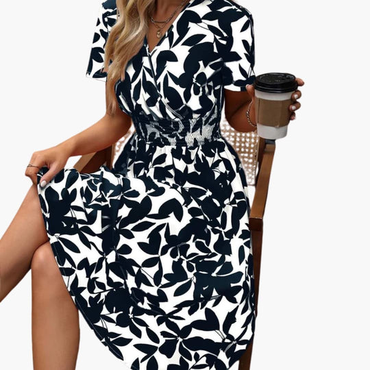 Women's Wrap Dress with V-Neck and Elastic Waist