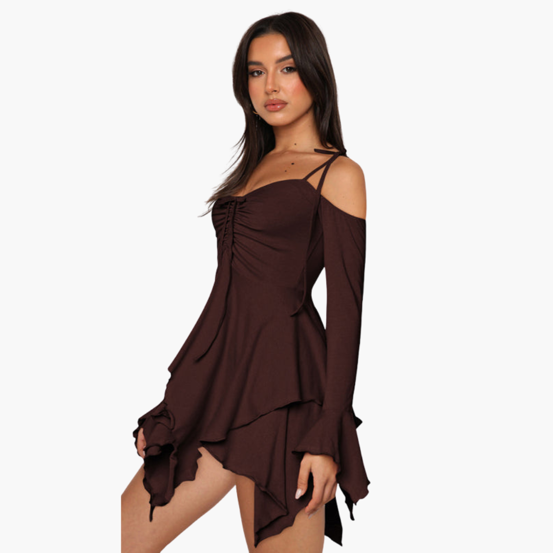 Women’s Mini Dress with Off‑Shoulder and Layered Detail