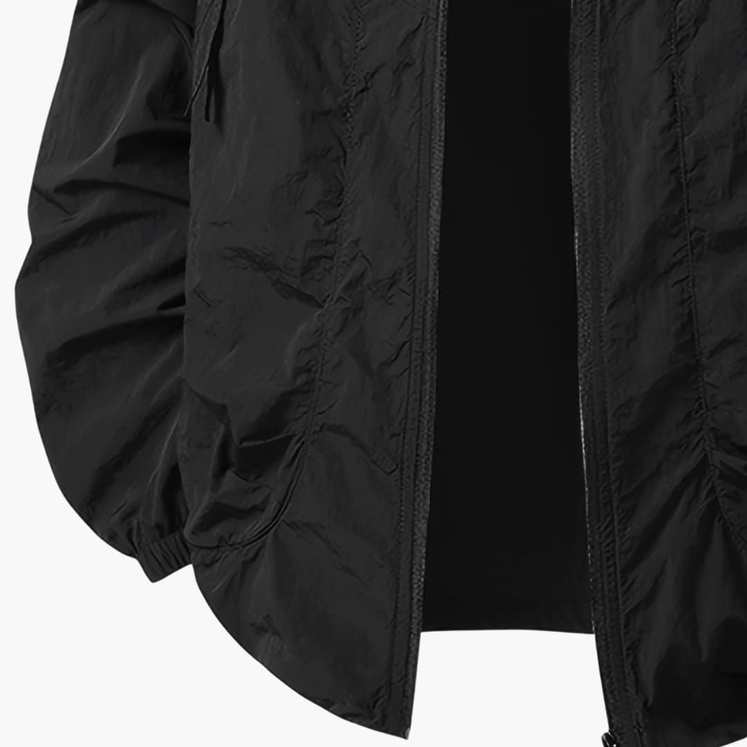 Unisex Windbreaker Jacket with Hood and Zippered Pockets