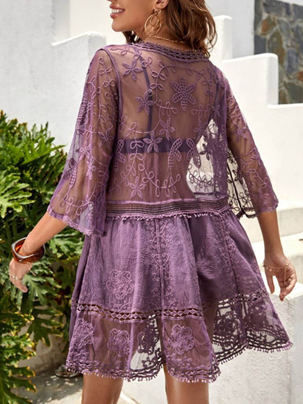 Women's Beach Vacation Cover-Up Dress with Lace Detailing and Loose Fit