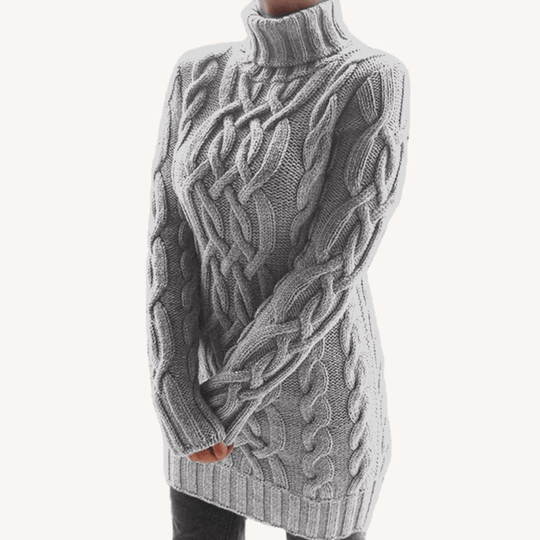 Women's Chunky Turtleneck Jumper with Long Sleeves and Ribbed Hem