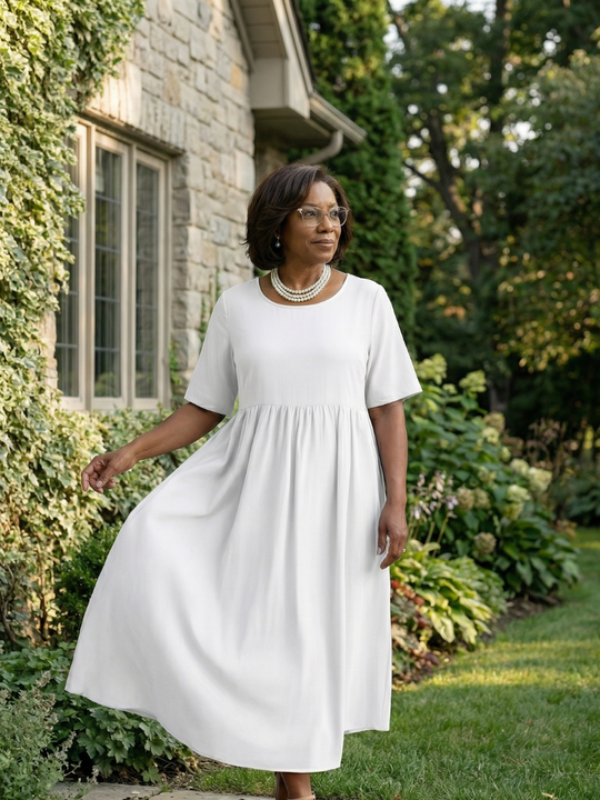 Ciren | Simple Gather Midi Dress