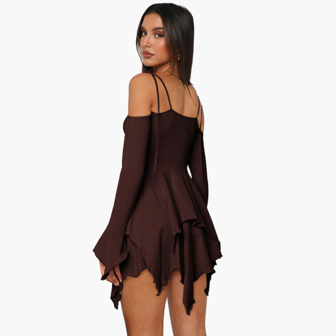 Women’s Mini Dress with Off‑Shoulder and Layered Detail