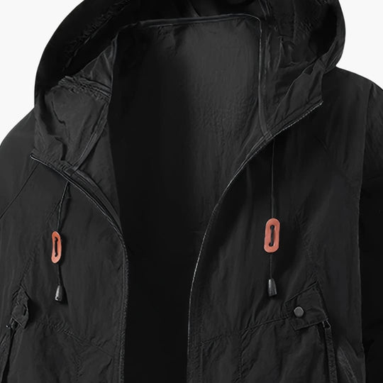 Unisex Windbreaker Jacket with Hood and Zippered Pockets