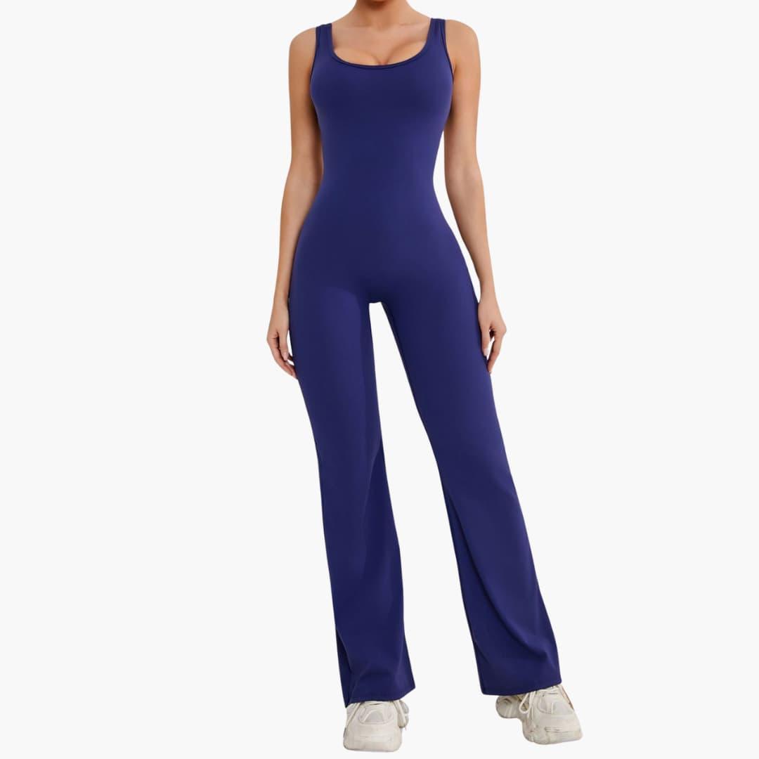 Women's Activewear Tracksuit with Sleeveless Scoop Neck and Flared Leg Trousers