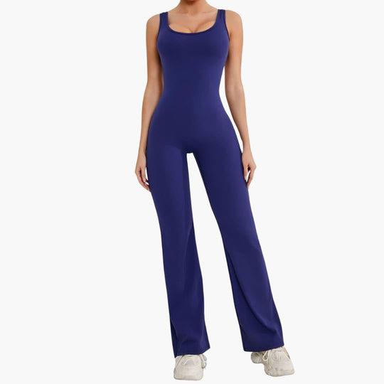 Women's Activewear Tracksuit with Sleeveless Scoop Neck and Flared Leg Trousers