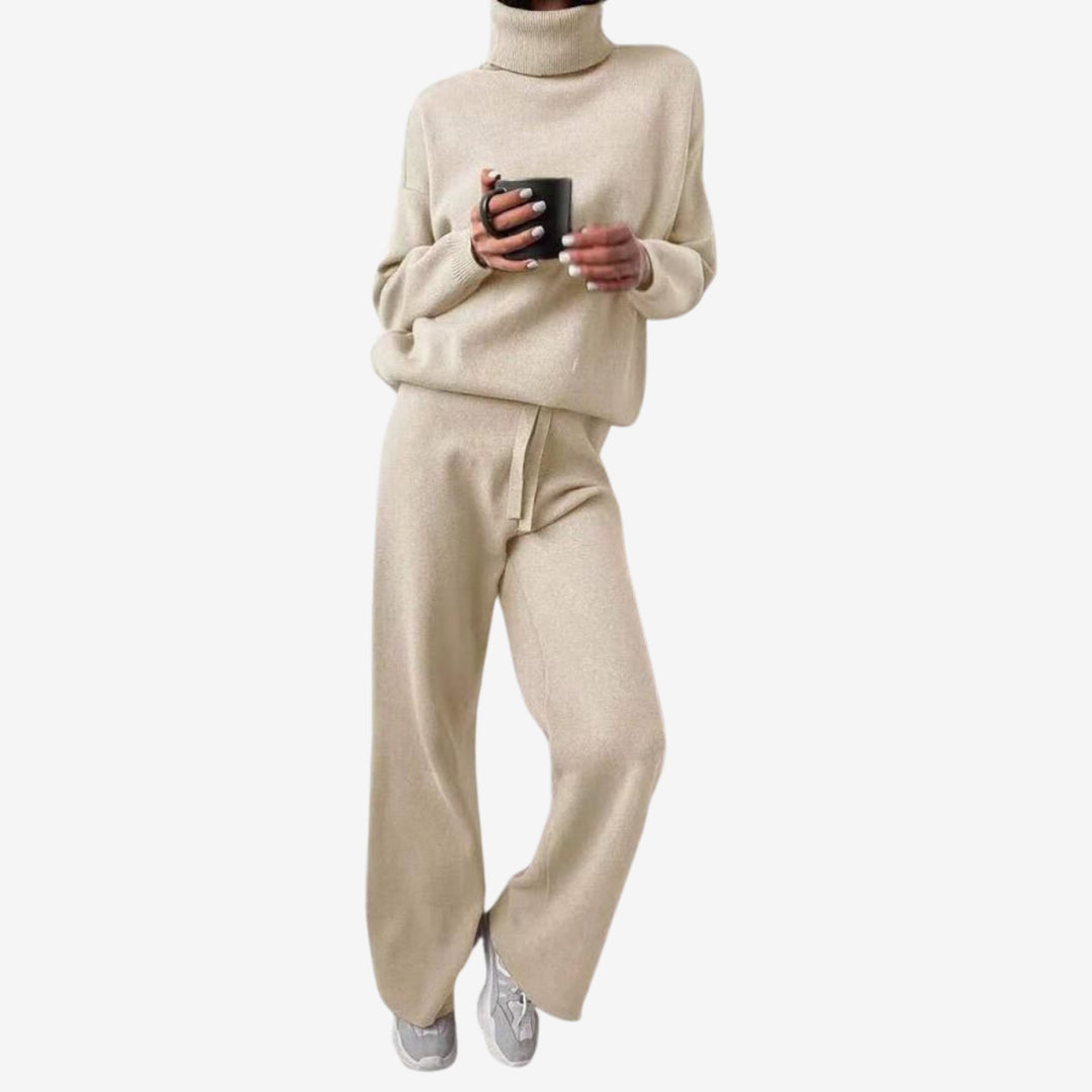 Women’s Two-Piece Turtleneck Top and Wide-Leg Trousers Set