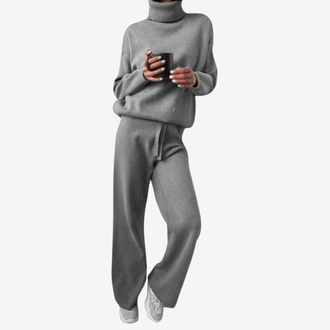 Women’s Two-Piece Turtleneck Top and Wide-Leg Trousers Set
