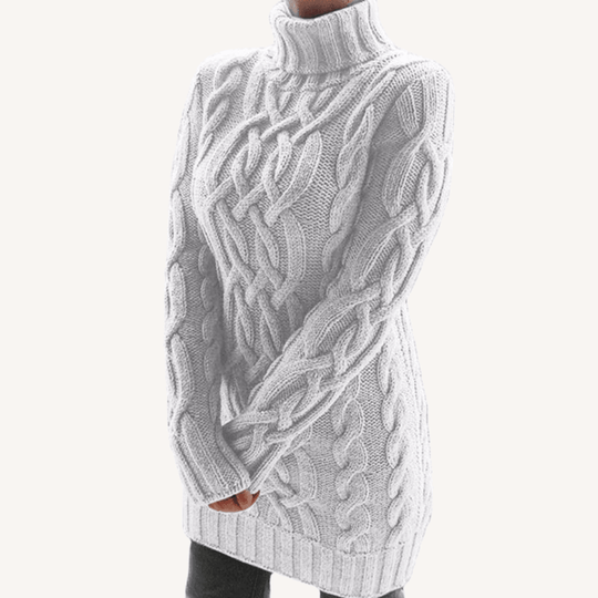 Women's Chunky Turtleneck Jumper with Long Sleeves and Ribbed Hem