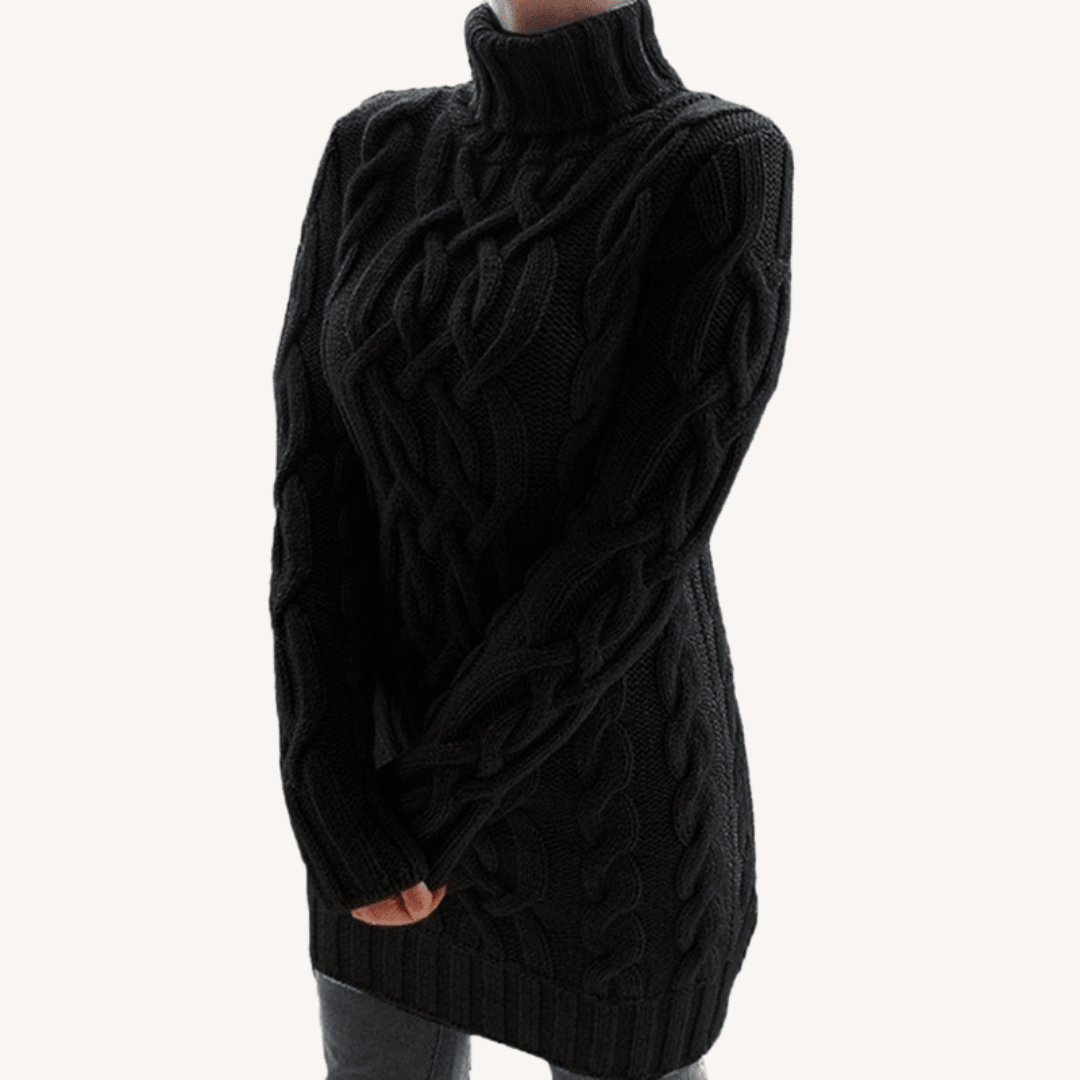 Women's Chunky Turtleneck Jumper with Long Sleeves and Ribbed Hem