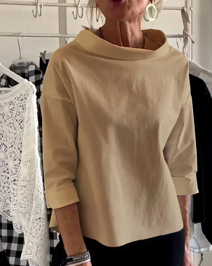Women's Relaxed High-Neck Top with Wide Lapels