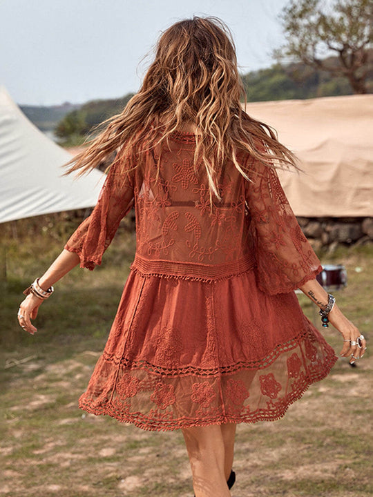 Women's Beach Vacation Cover-Up Dress with Lace Detailing and Loose Fit