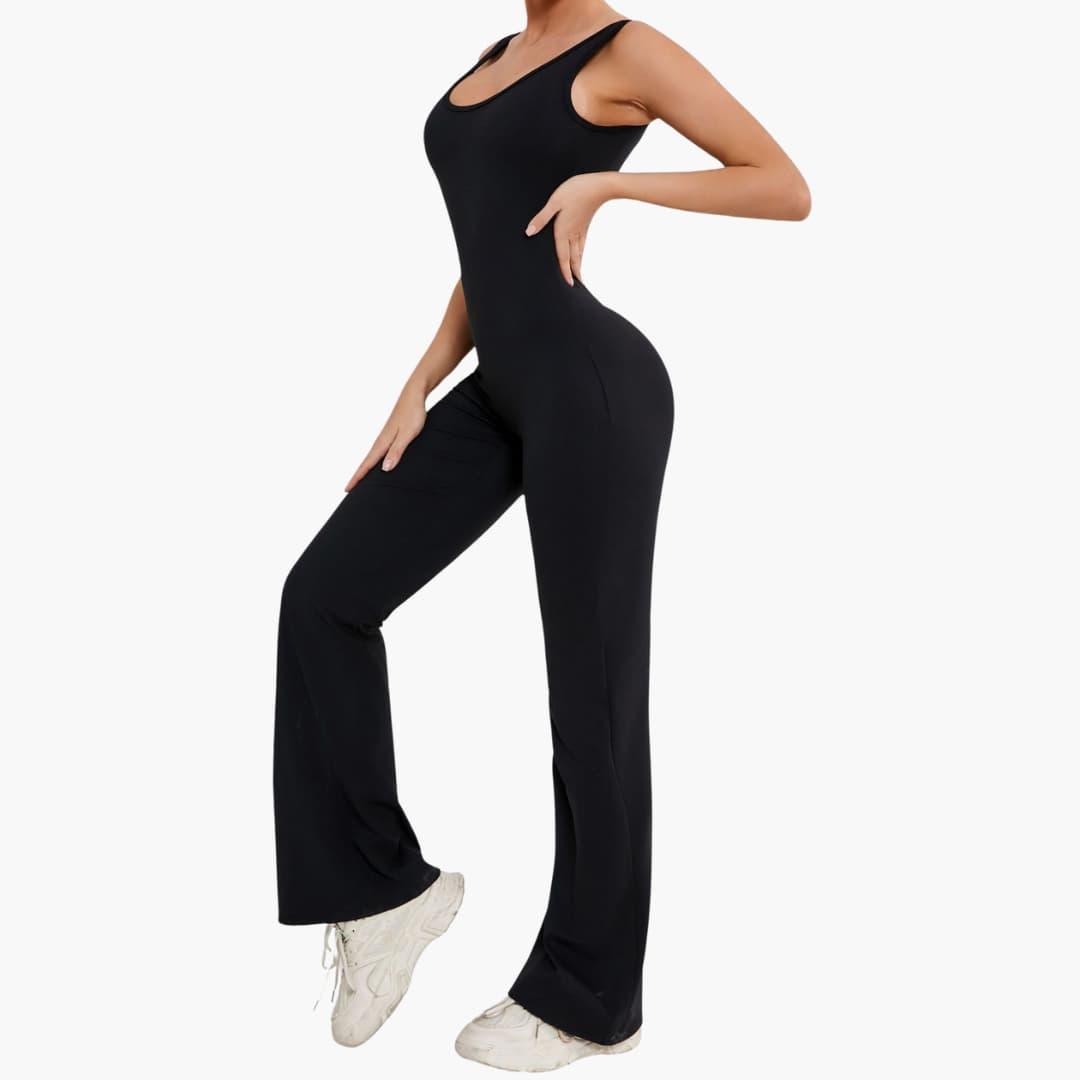Women's Activewear Tracksuit with Sleeveless Scoop Neck and Flared Leg Trousers