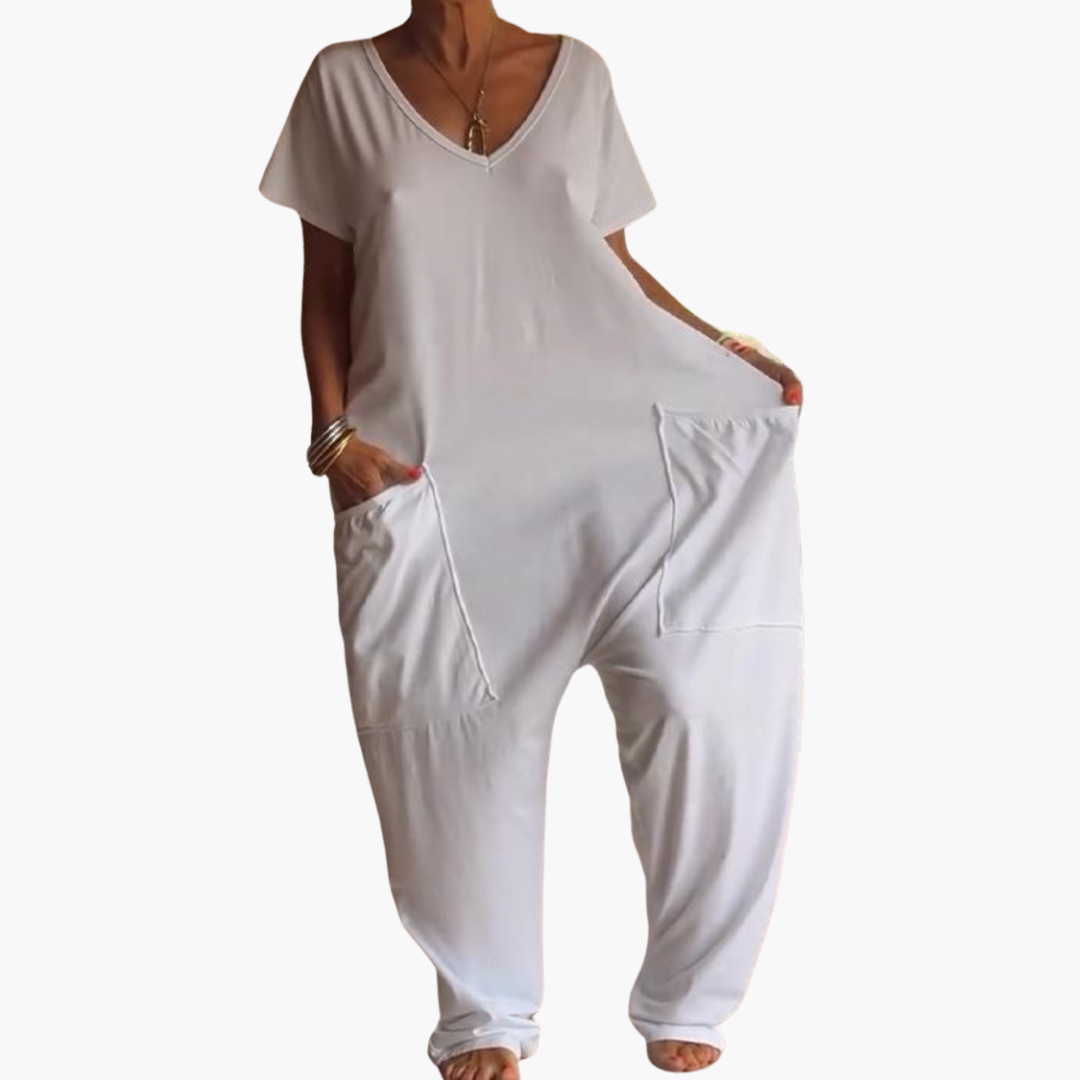 Women’s V-Neck Jumpsuit with Relaxed Drape