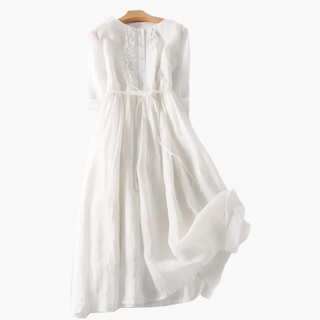 Women’s Long Dress with Button Placket and Tie Waist