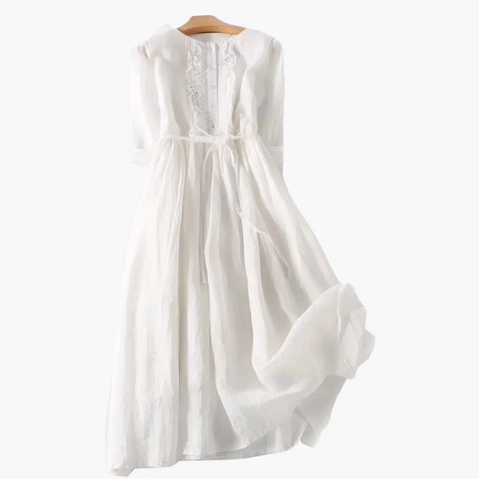 Women’s Long Dress with Button Placket and Tie Waist