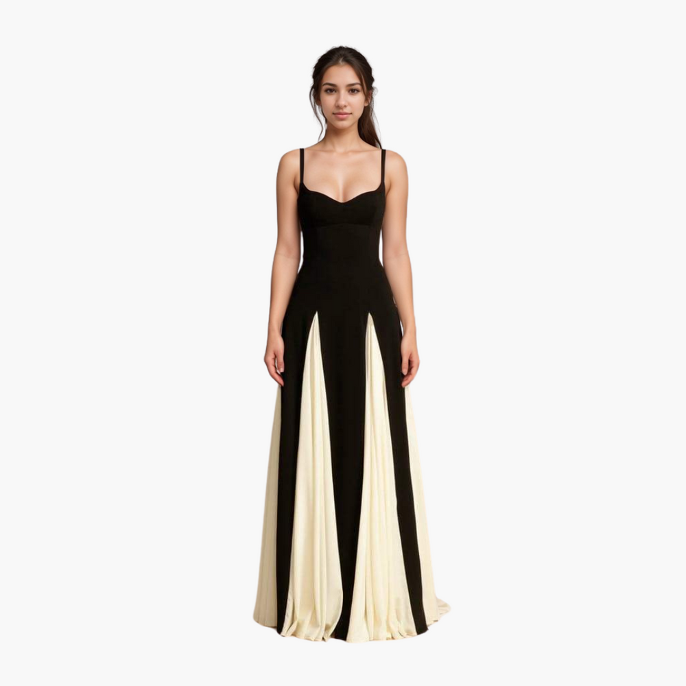 Women’s Maxi Dress with Sweetheart Neck and Colourblock