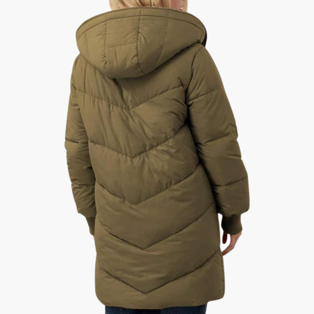 Women’s Hooded Puffer Coat with Fleece Lining and Slim Fit